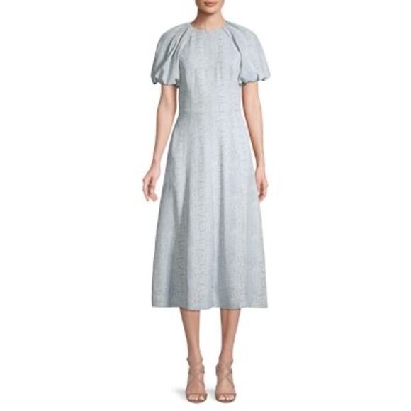 REBECCA VALLANCE Dondra Fit & Flare Tonal Print Dress white & light blue  US 10 - Picture 1 of 15